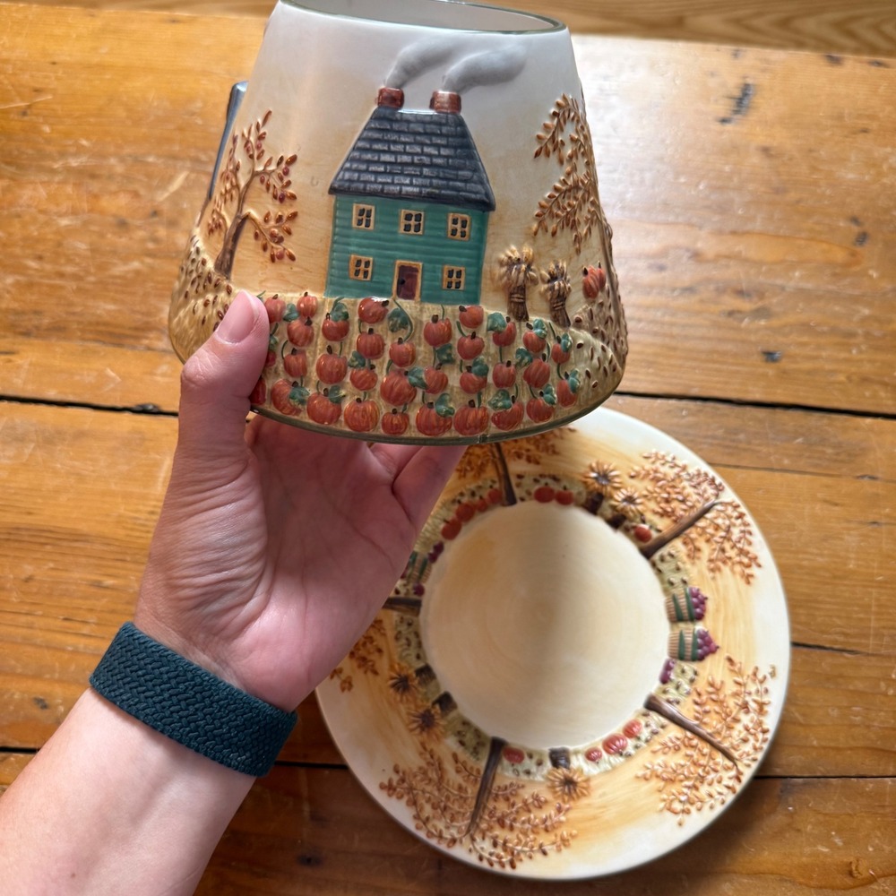 Yankee Candle Autumn Farmhouse Pumpkin Large Jar Topper Shade And Drip Plate Set